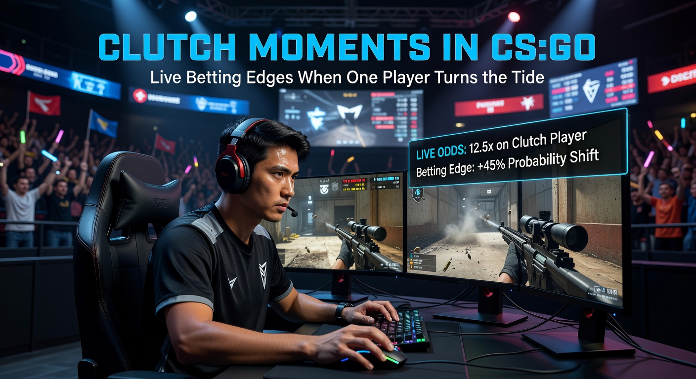 A tense CS:GO clutch situation where a single player faces multiple opponents on a smoky map, highlighting the high-stakes drama of live betting opportunities