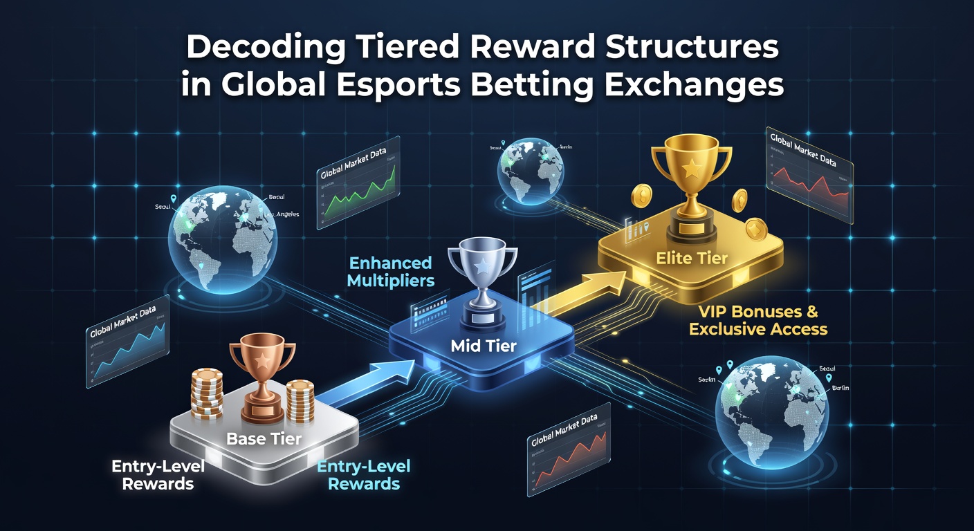 Illustration of tiered reward levels in an esports betting exchange platform showing progression from entry to elite tiers