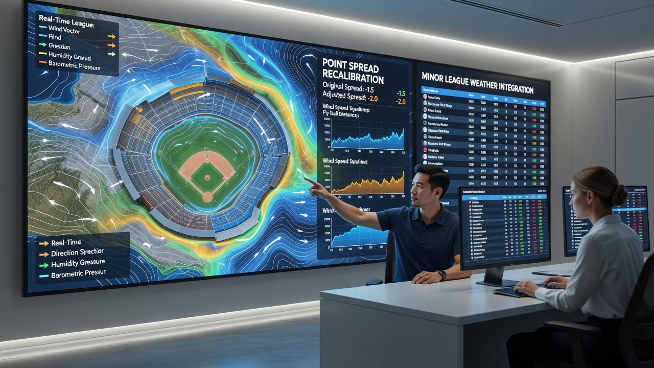 Side-by-side comparison of pre-game and in-game weather data influencing minor league baseball run-line adjustments