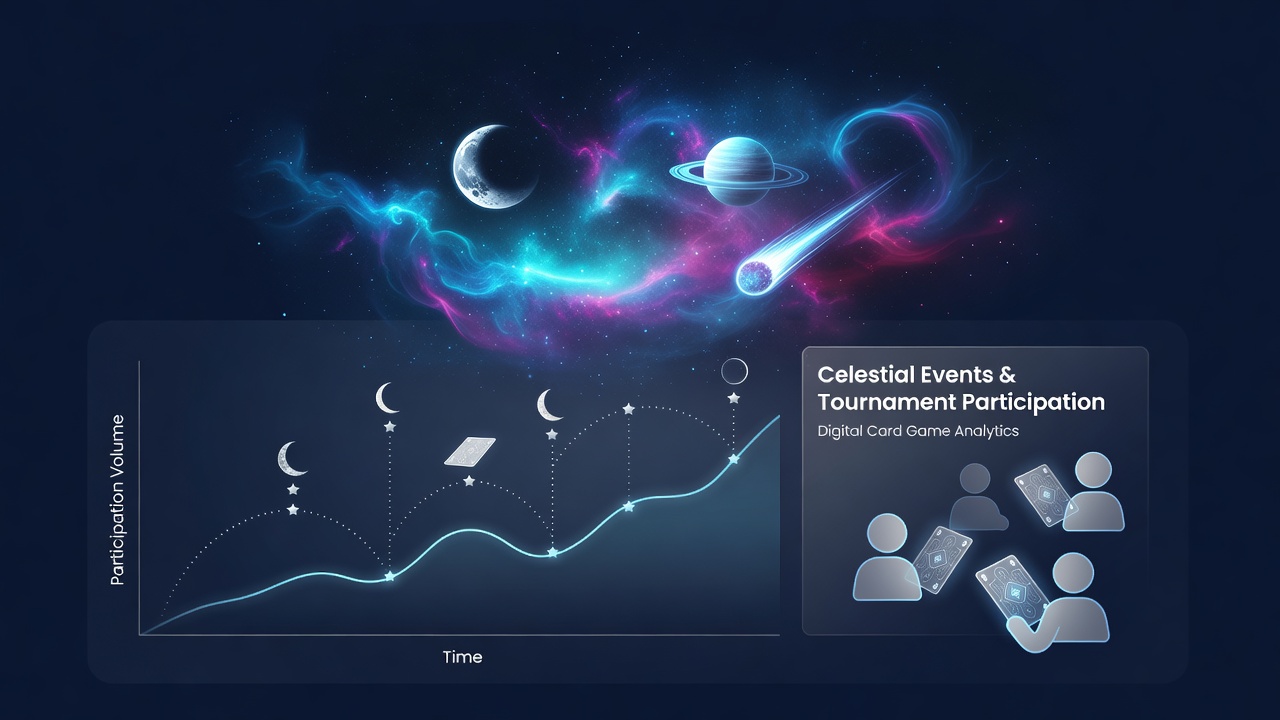 Digital card game tournament interface showing player registration spikes during a full moon night