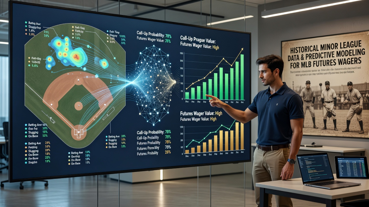 Minor league baseball player at bat with data overlay showing performance metrics used in predictive models