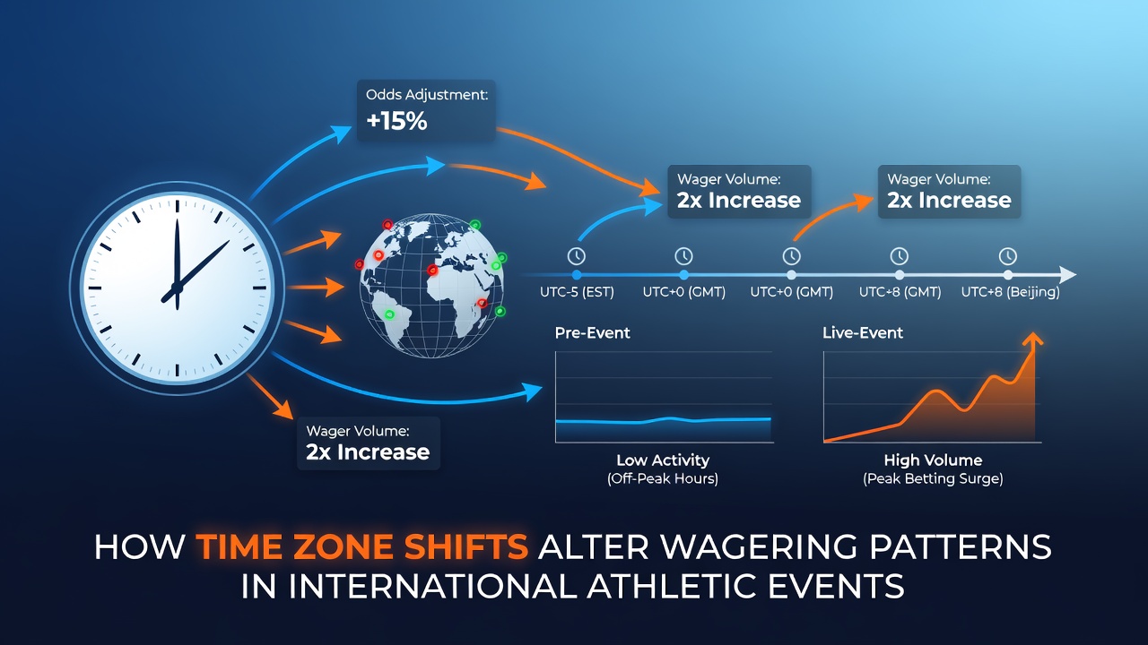 Global map showing time zone differences across major sports betting markets during international events