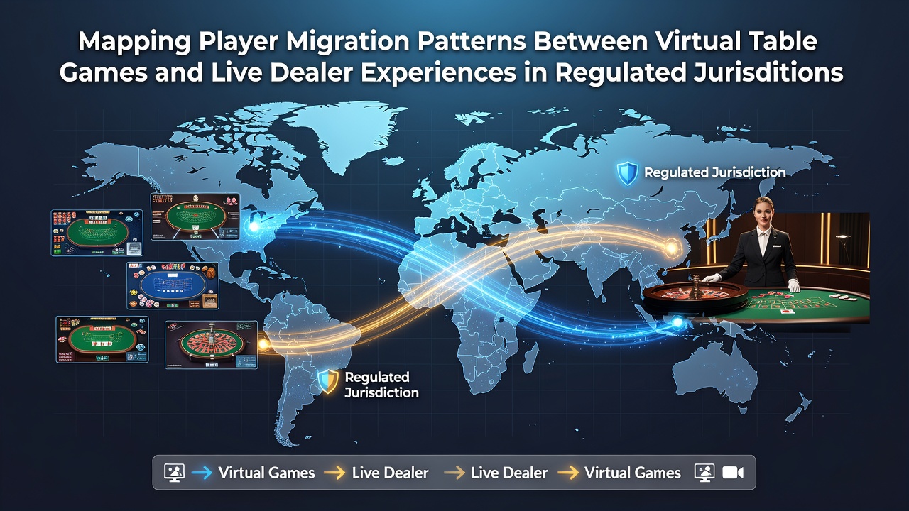 Player migration patterns visualized through data charts showing shifts from virtual table games to live dealer platforms in regulated markets